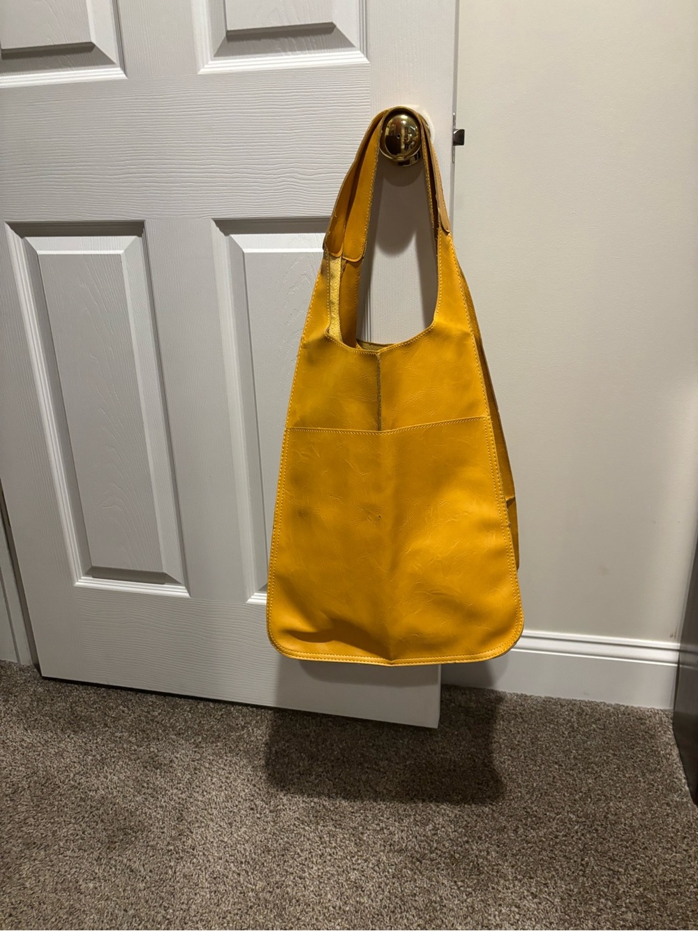 Yellow Leather Large Shoulder Tote